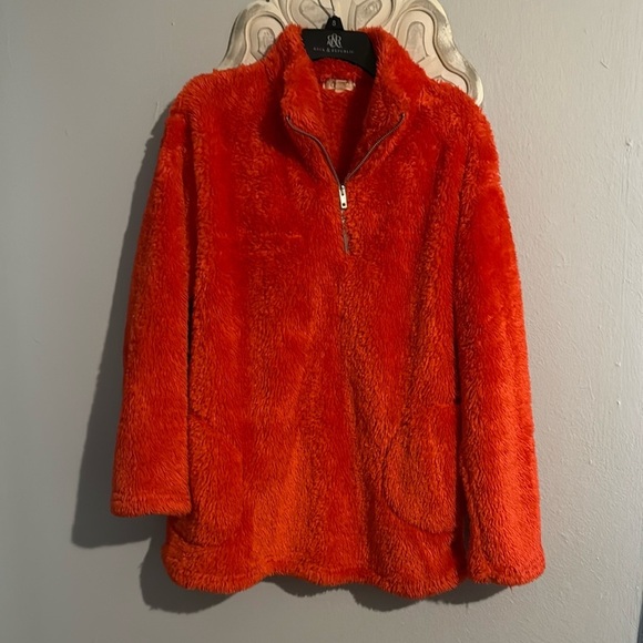 ODDY Cozy Red-Orange Fleece Pull Over Sweater - Picture 1 of 6